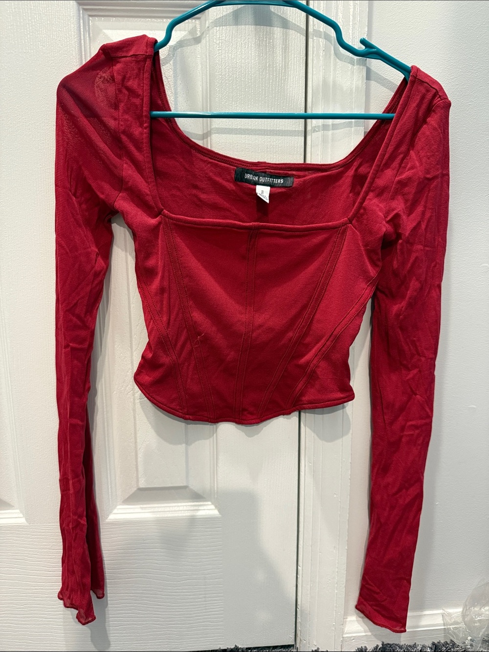 Urban Outfitters Deep Red Long-Sleeve Square Neck Crop Top. Size S/P